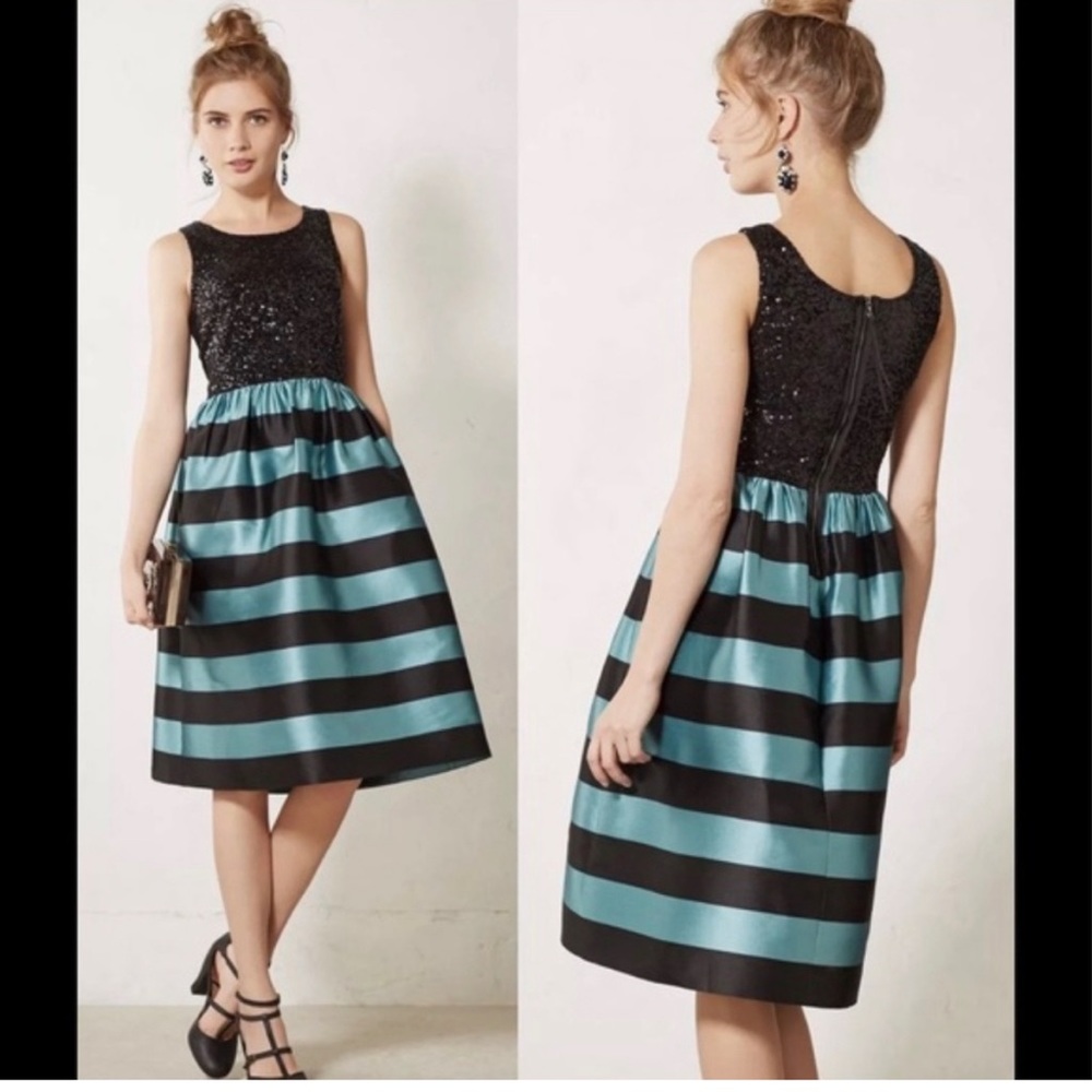 Anthropologie Striped and Sequined Dress. NWT. Size 4